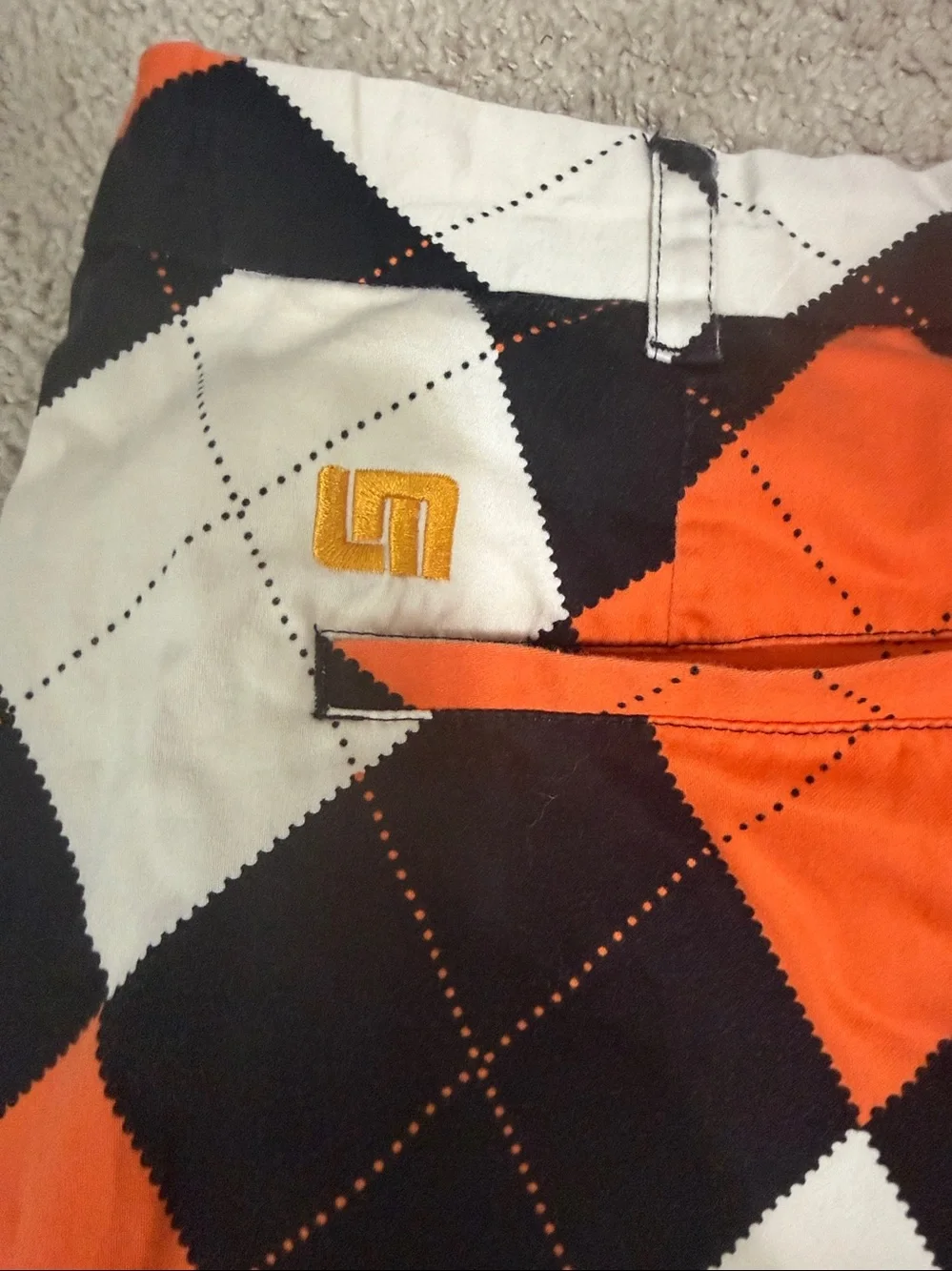 Loud Mouth Argyle Pattern Orange Black White Golf Shorts